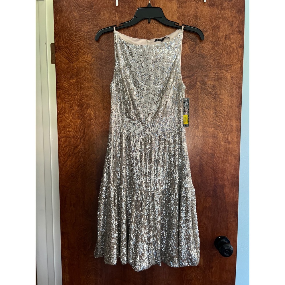 NEW Gianni Bini Cynthia Dress Womens 4 Blushed Silver Sequin Tiered Cocktail